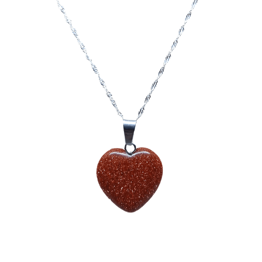 Collar Corazón Piedra Natural Arena Dorada con Cadena de Plata - Bisutería Lola A