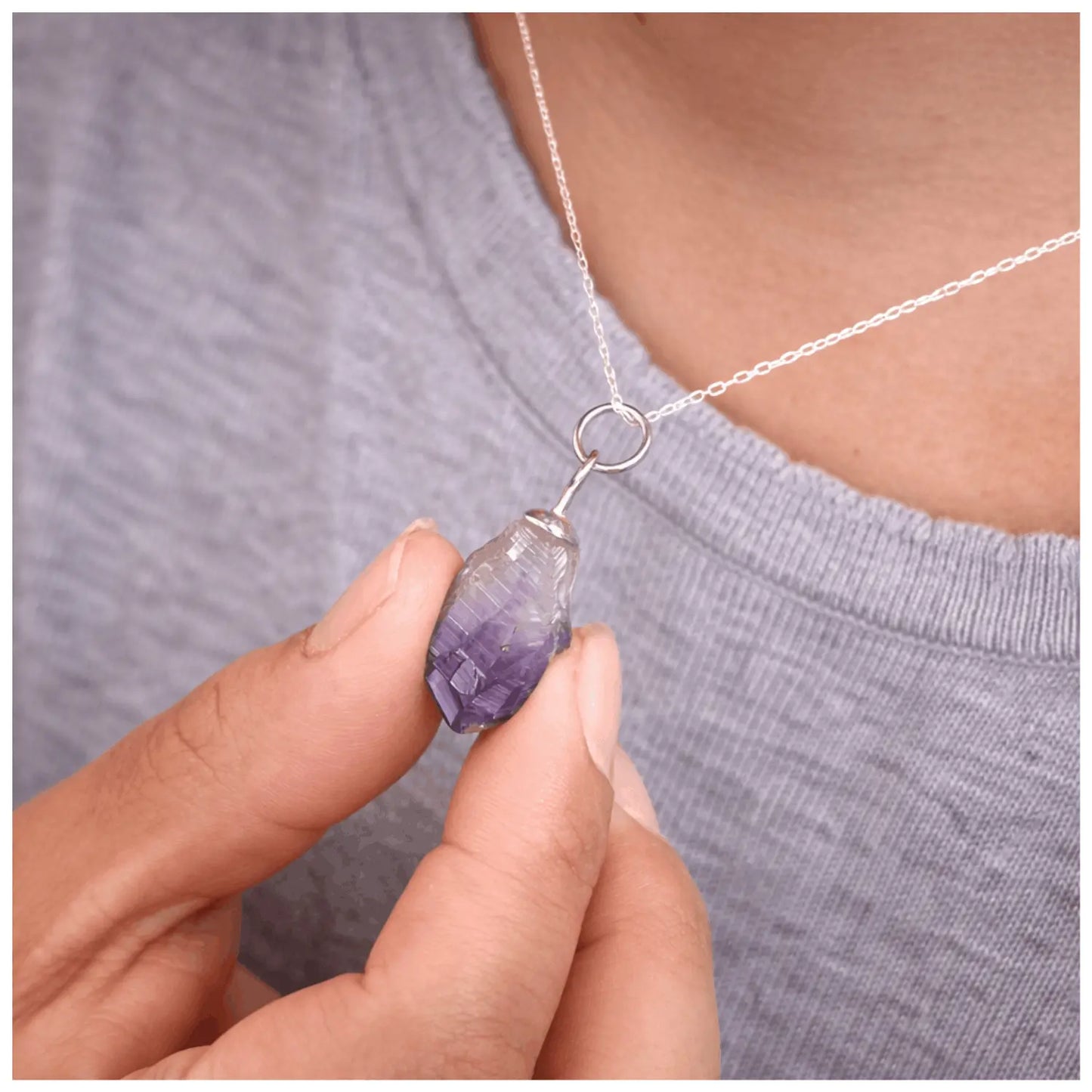 Collar Amatista Natural en Bruto Cadena Plata 925 | Protección y Calma - Bisutería Lola B