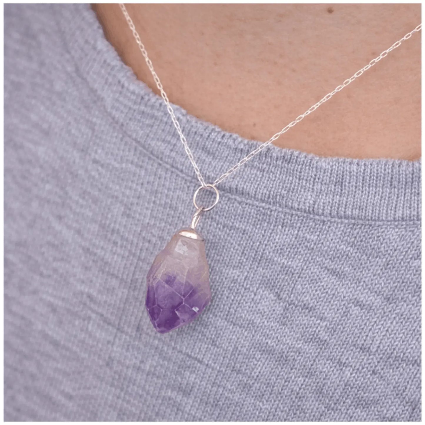 Collar Amatista Natural en Bruto Cadena Plata 925 | Protección y Calma - Bisutería Lola D