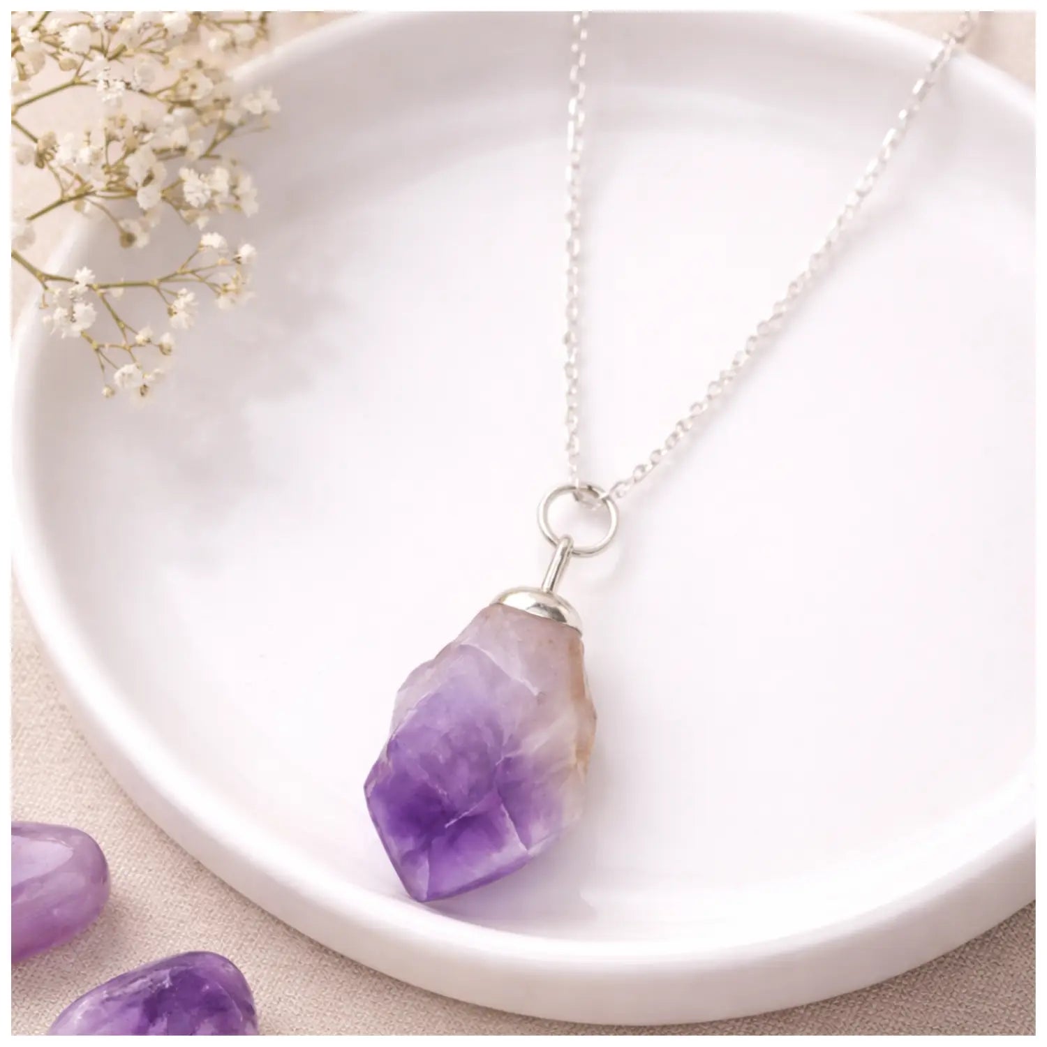 Collar Amatista Natural en Bruto Cadena Plata 925 | Protección y Calma - Bisutería Lola E