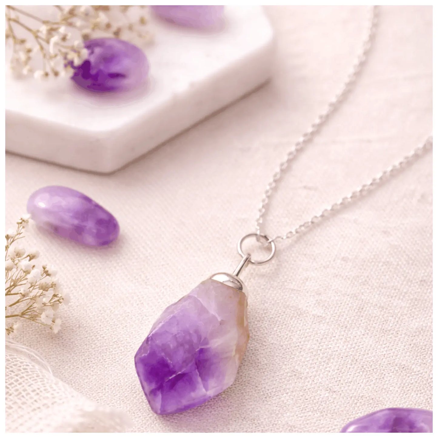 Collar Amatista Natural en Bruto Cadena Plata 925 | Protección y Calma - Bisutería Lola G