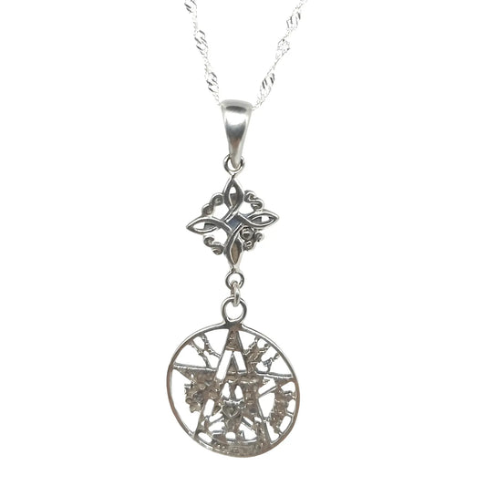 Collar Doble Protección Nudo de Bruja y Tetragrámaton de Plata - Bisutería Lola A