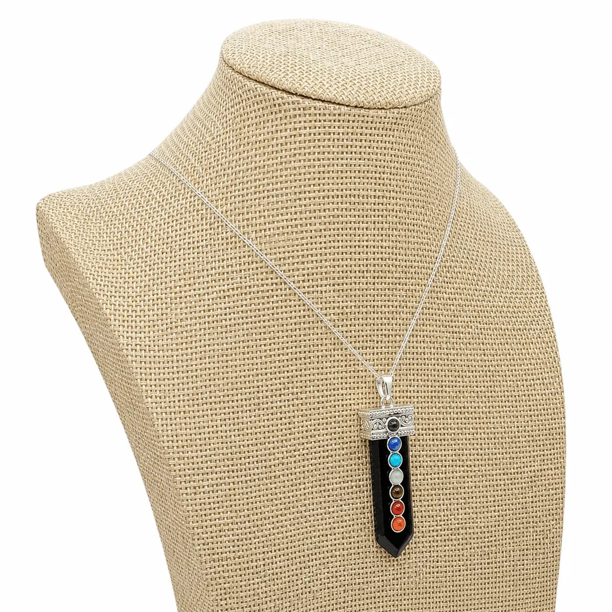 Collar Punta Ónix 7 Chakras con Cadena de Plata - Bisutería Lola F