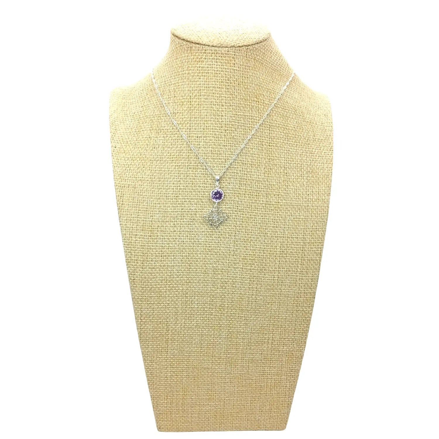Collar Wicca Nudo de Bruja de Plata con Piedra Amatista - Bisutería Lola E