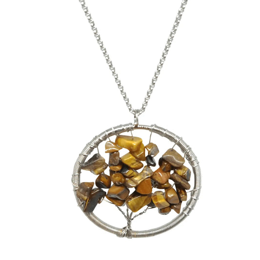 Collar Colgante Árbol de la Vida Ojo de Tigre Piedra Natural Original - Bisutería Lola A
