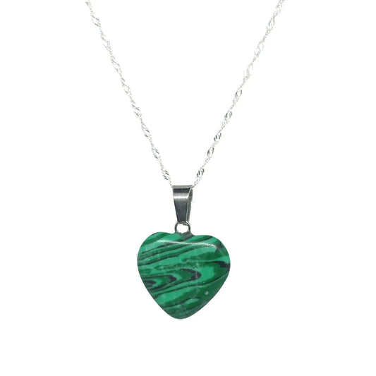 Collar Corazón Piedra Natural Malaquita con Cadena de Plata - Bisutería Lola 1