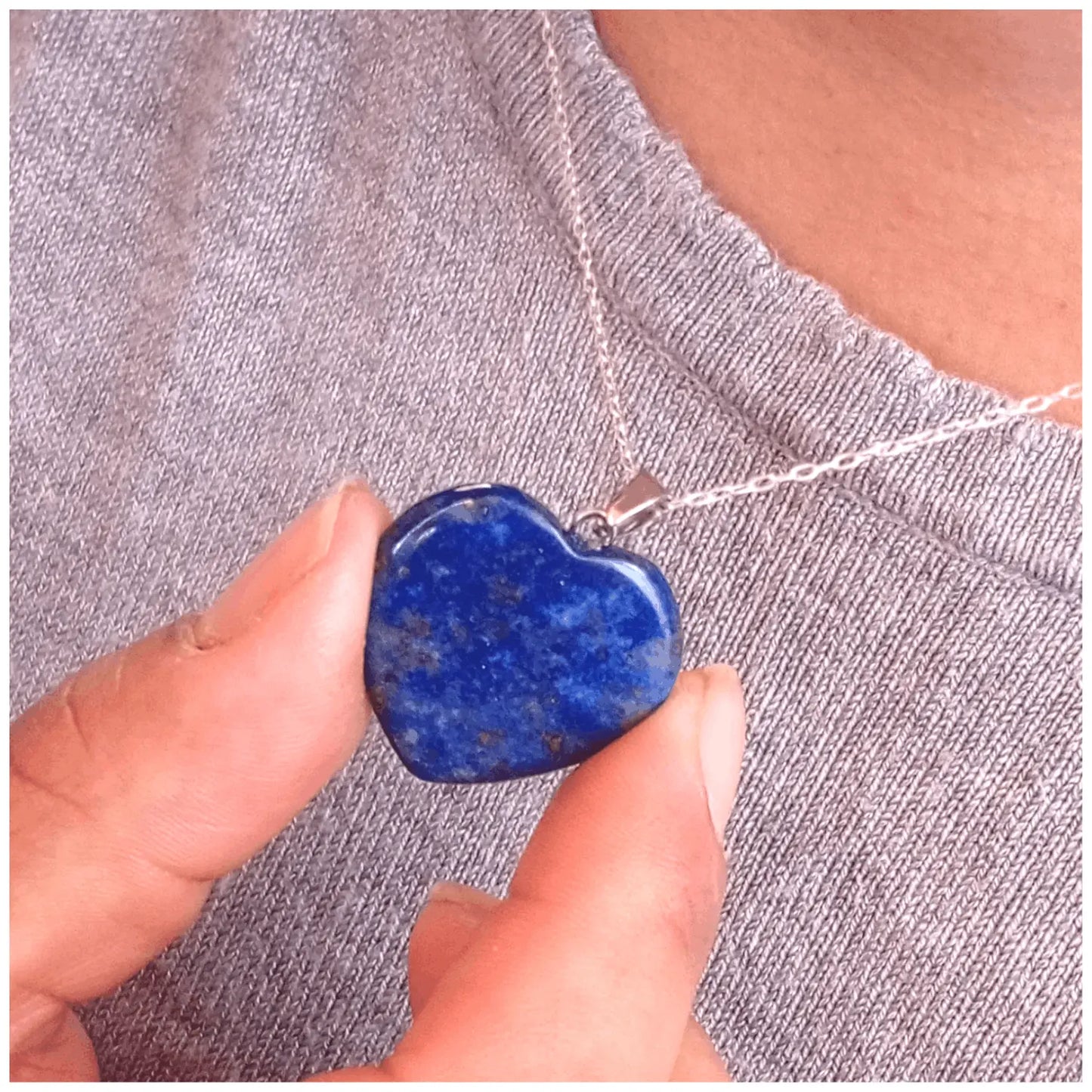 Collar Corazón Lapislázuli Original con Cadena de Plata Nacional 925 - Bisuteria Lola B
