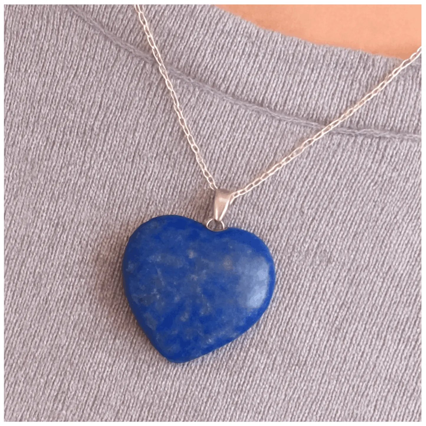 Collar Corazón Lapislázuli Original con Cadena de Plata Nacional 925 - Bisuteria Lola D