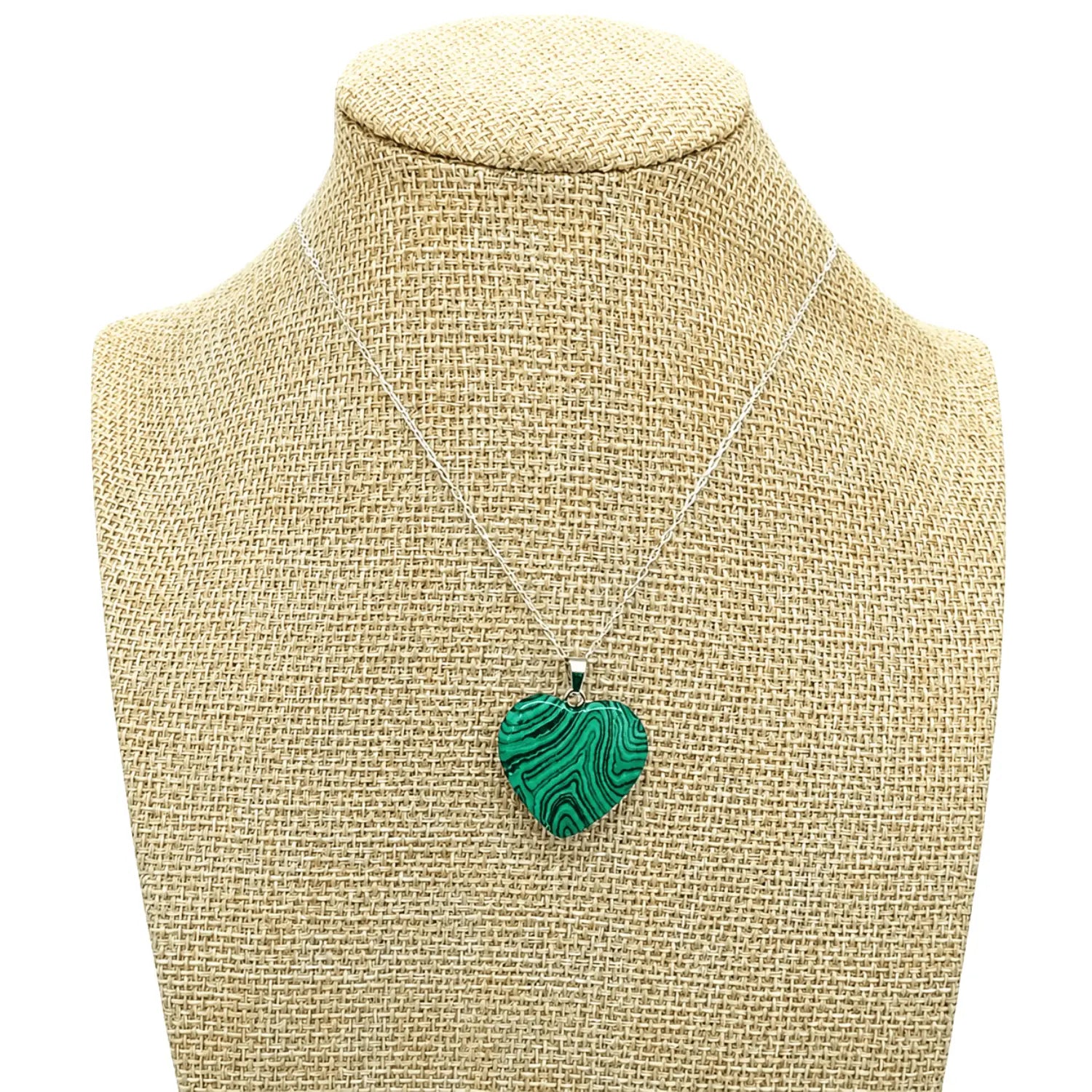 Collar Corazón Piedra Natural Malaquita con Cadena de Plata - Bisutería Lola E