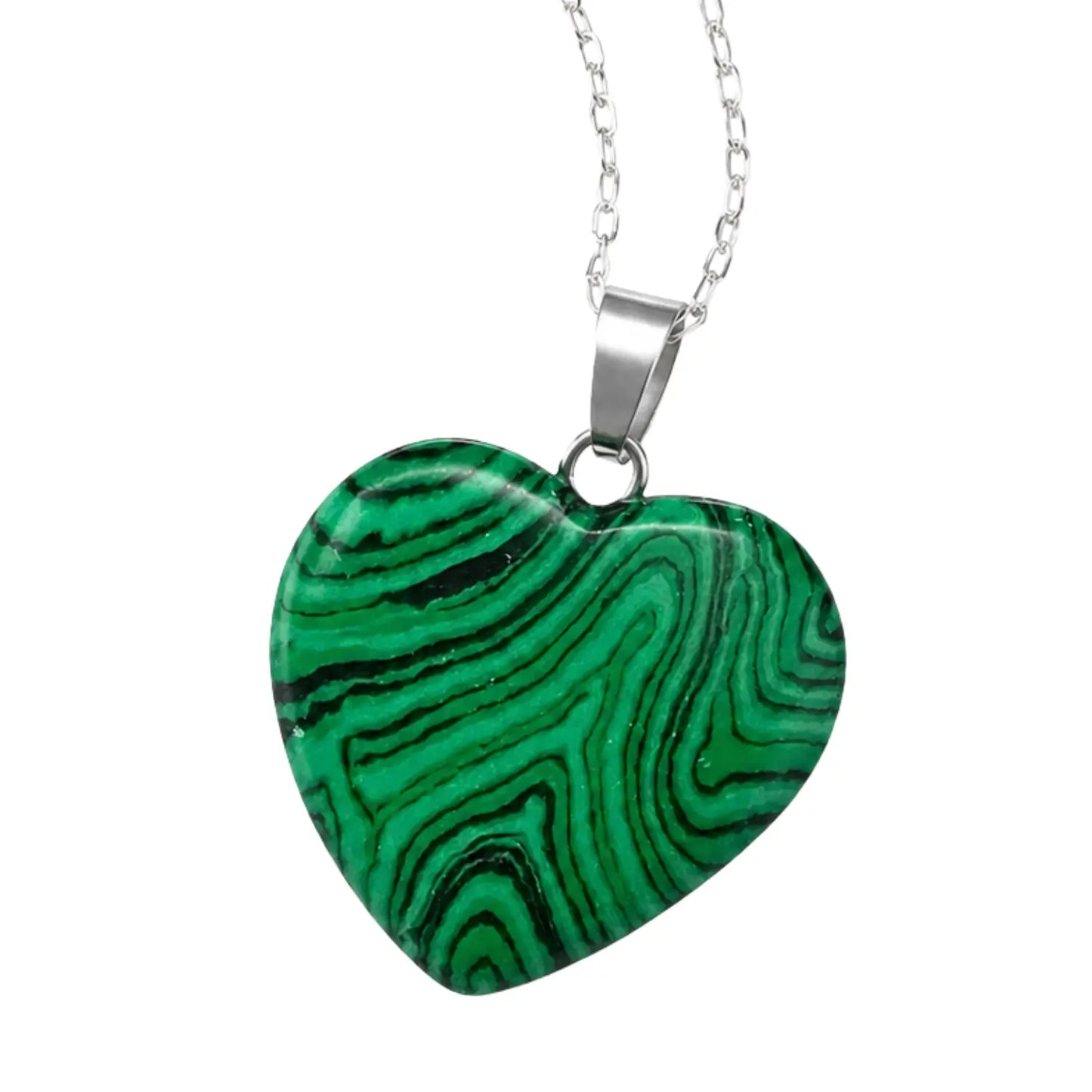 Collar Corazón Piedra Natural Malaquita con Cadena de Plata - Bisutería Lola G