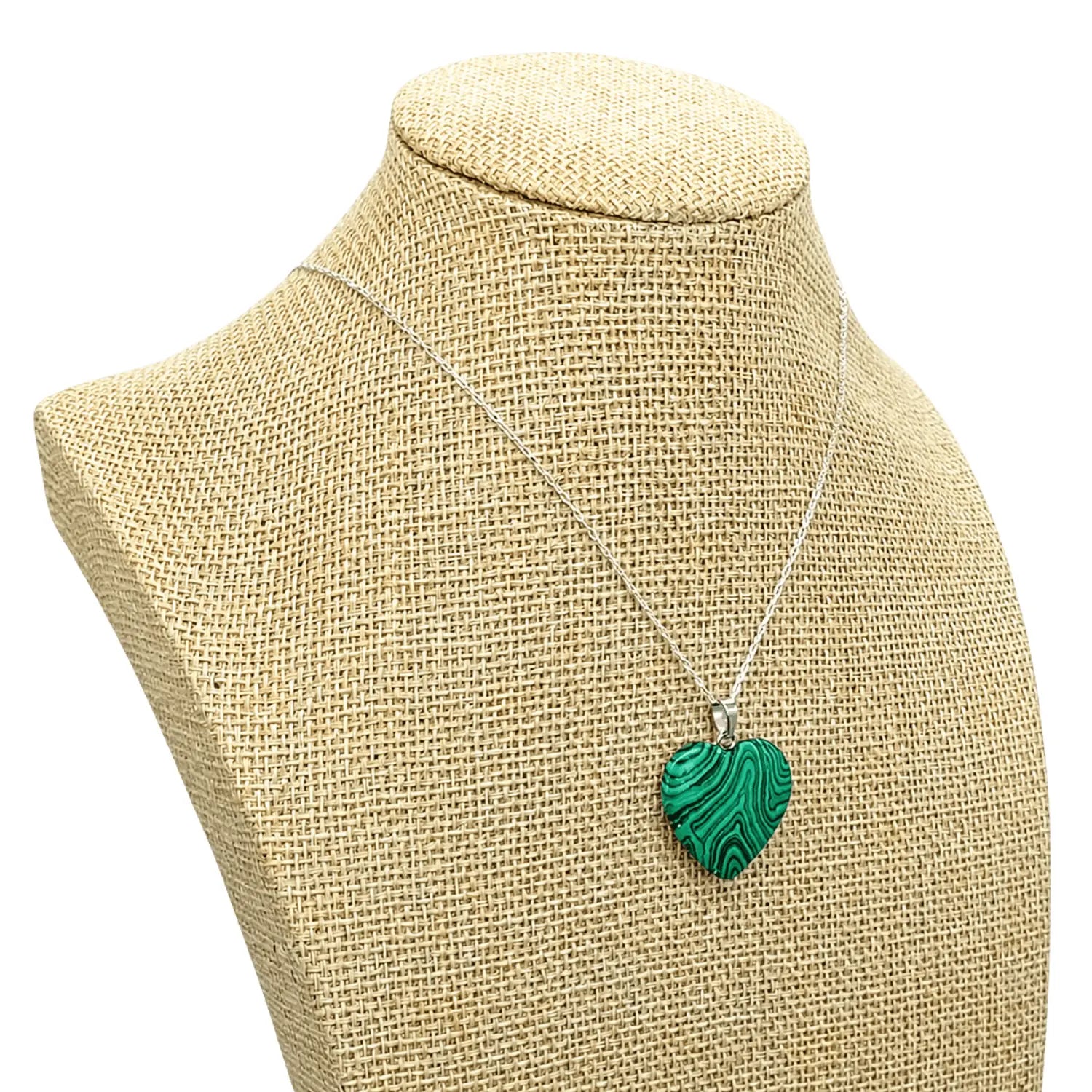 Collar Corazón Piedra Natural Malaquita con Cadena de Plata - Bisutería Lola F
