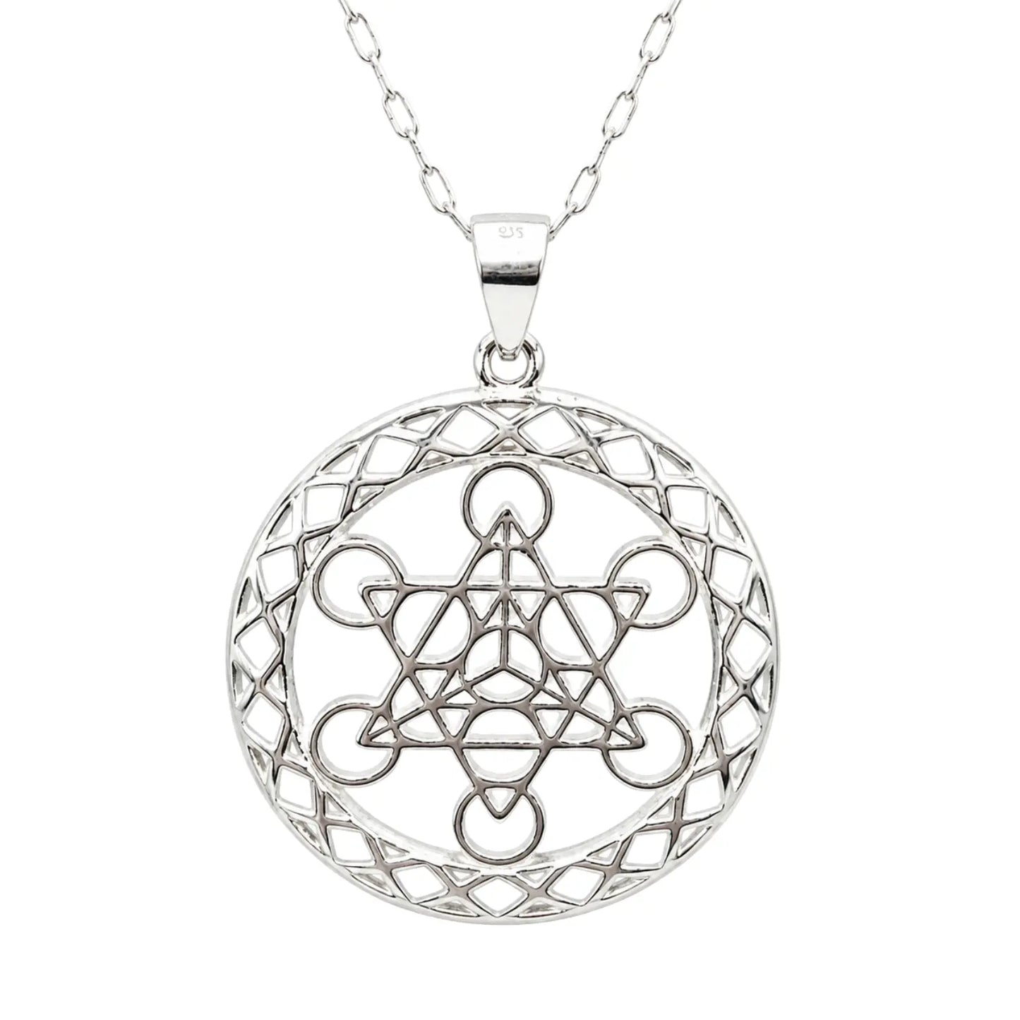 Collar Cubo Metatrón Grande Plata 925 Protección 50 Cm - Bisutería Lola A