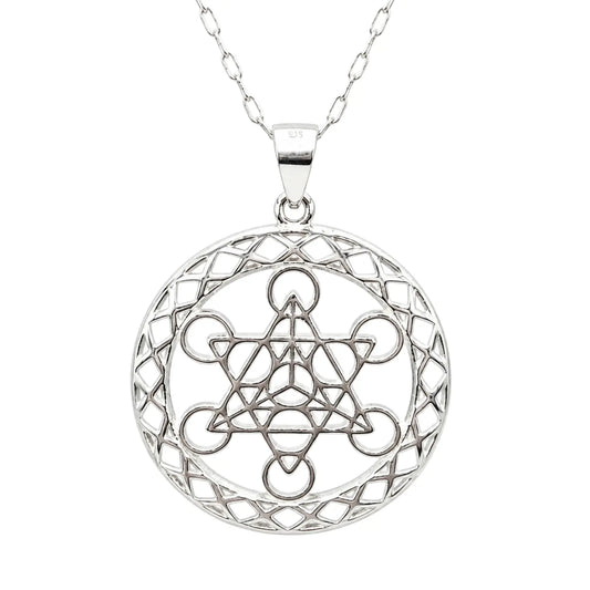 Collar Cubo Metatrón Grande Plata 925 Protección 50 Cm - Bisutería Lola A