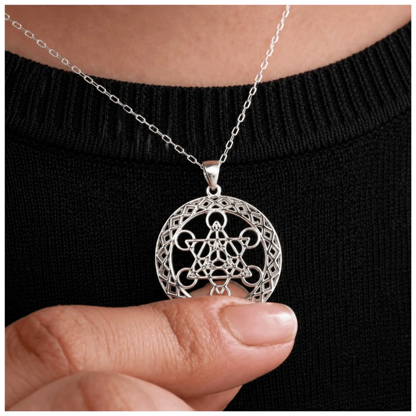 Collar Cubo Metatrón Grande Plata 925 Protección 50 Cm - Bisutería Lola B