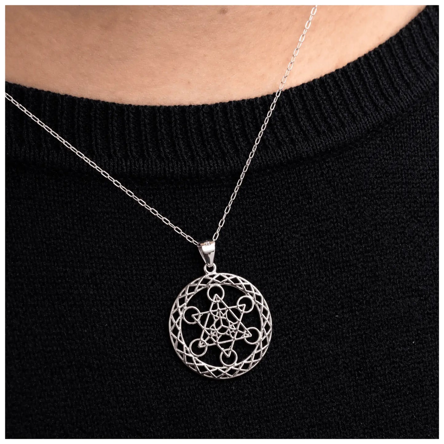 Collar Cubo Metatrón Grande Plata 925 Protección 50 Cm - Bisutería Lola D