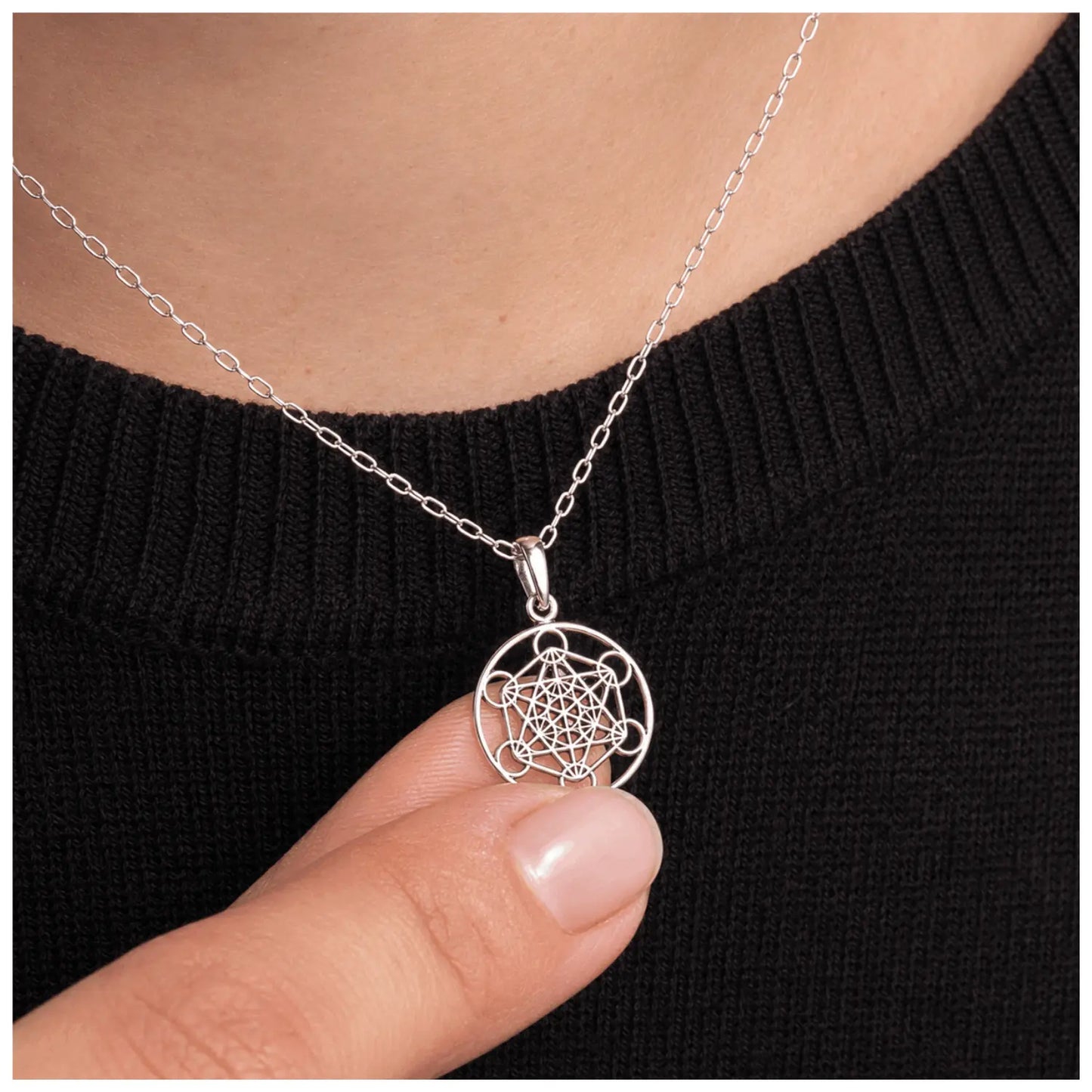 Collar Cubo Metatrón Plata 925 Protección Cadena 50 Cm - Bisutería Lola B