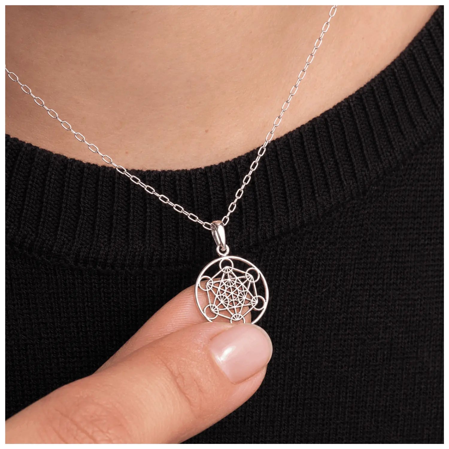 Collar Cubo Metatrón Plata 925 Protección Cadena 50 Cm - Bisutería Lola B