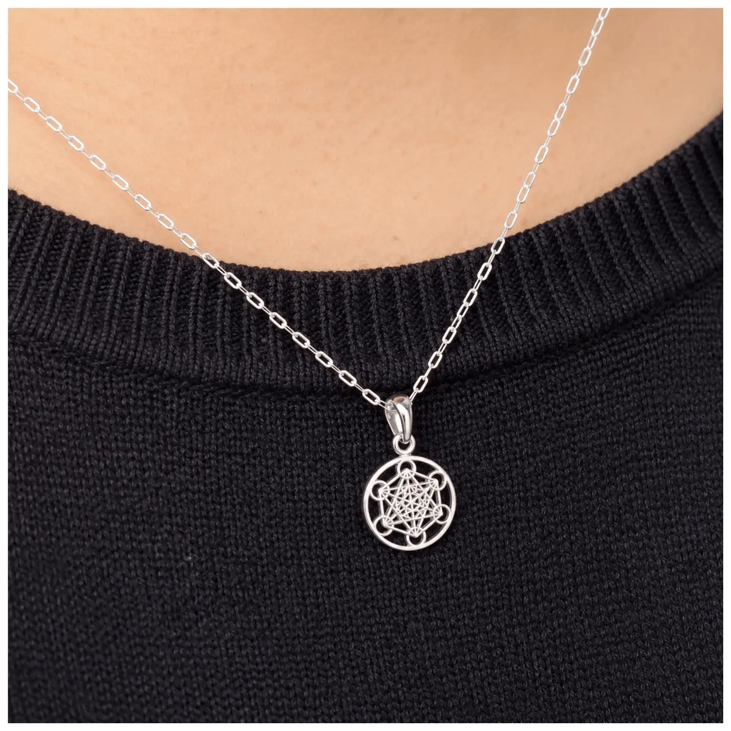 Collar Cubo Metatrón Plata 925 Protección Cadena 50 Cm - Bisutería Lola D