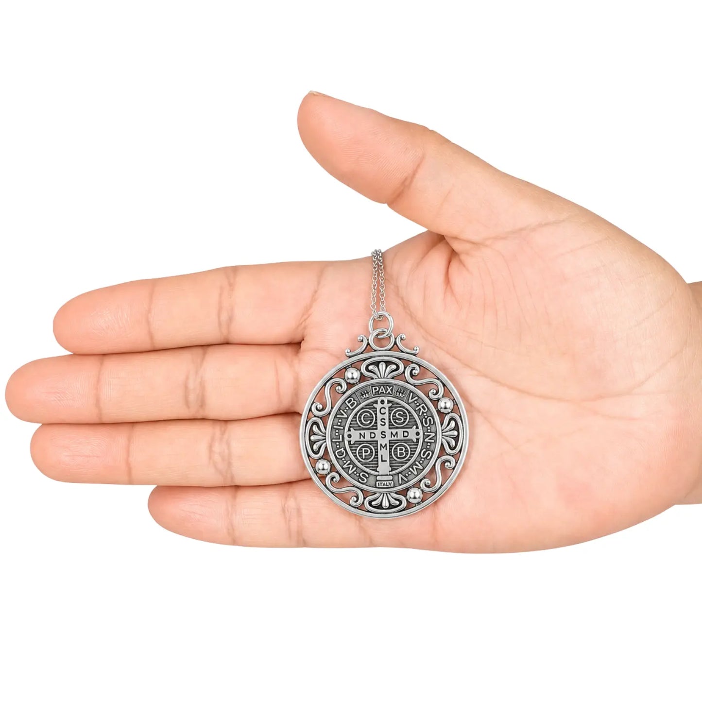 Collar Medalla San Benito de Acero Escudo Espiritual - Bisutería Lola F