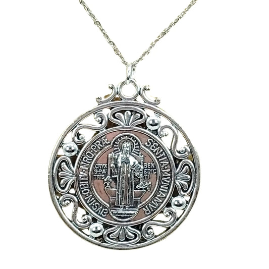 Collar Medalla San Benito de Acero Escudo Espiritual 45 X 40 mms - Bisutería Lola A