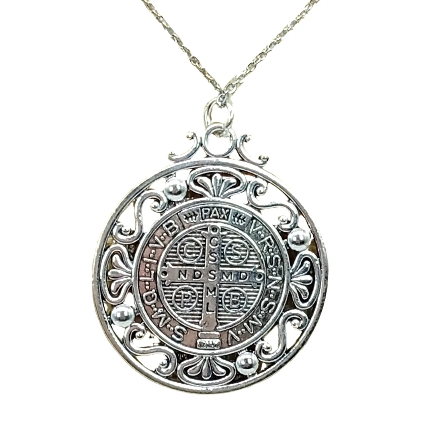 Collar Medalla San Benito de Acero Escudo Espiritual 45 X 40 mms - Bisutería Lola B