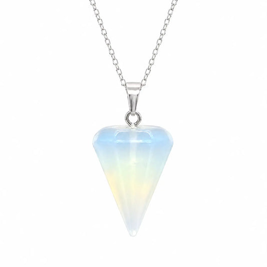 Collar Péndulo Piedra Luna Opalina Cadena Plata 925 - Bisutería Lola A