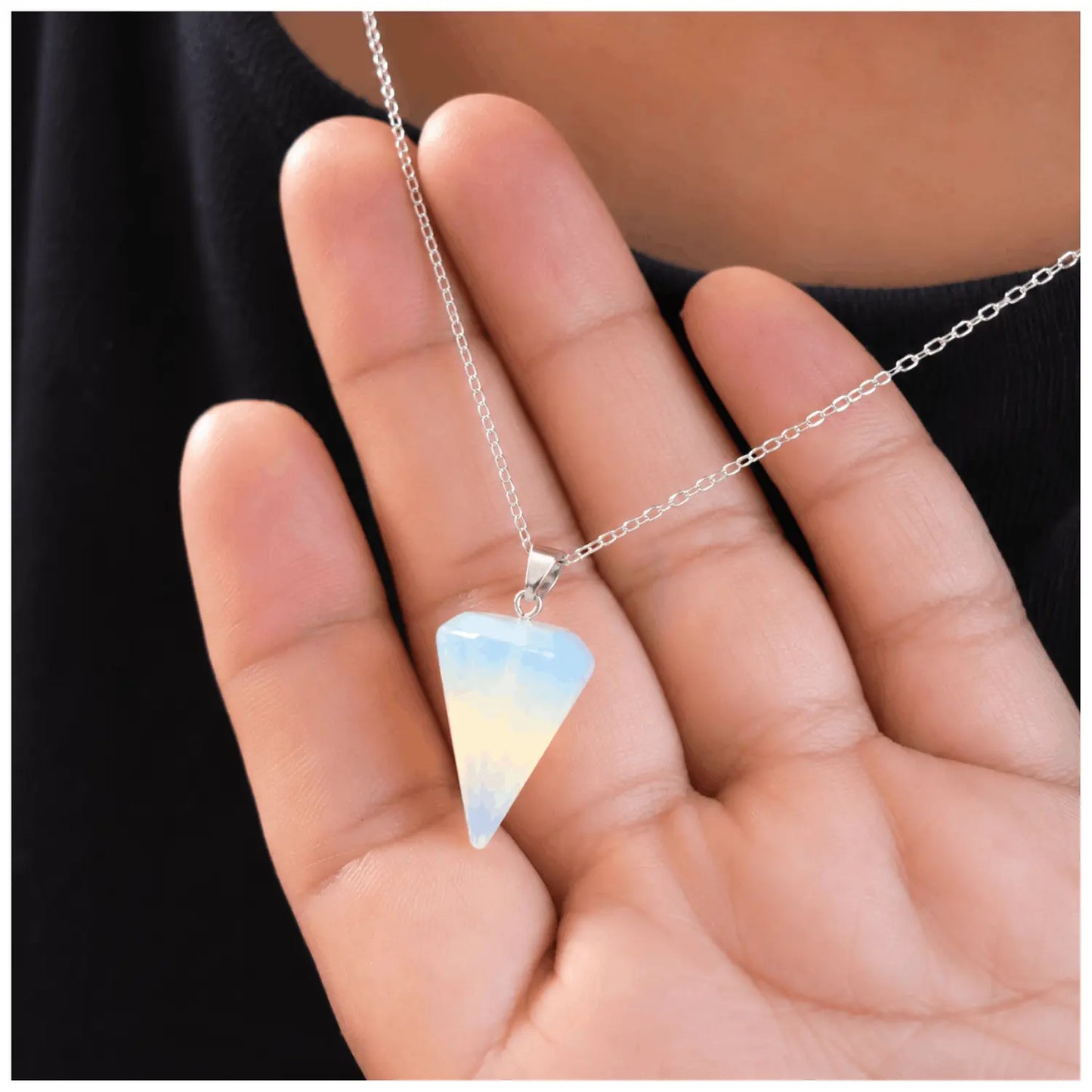 Collar Péndulo Piedra Luna Opalina Cadena Plata 925 - Bisutería Lola B