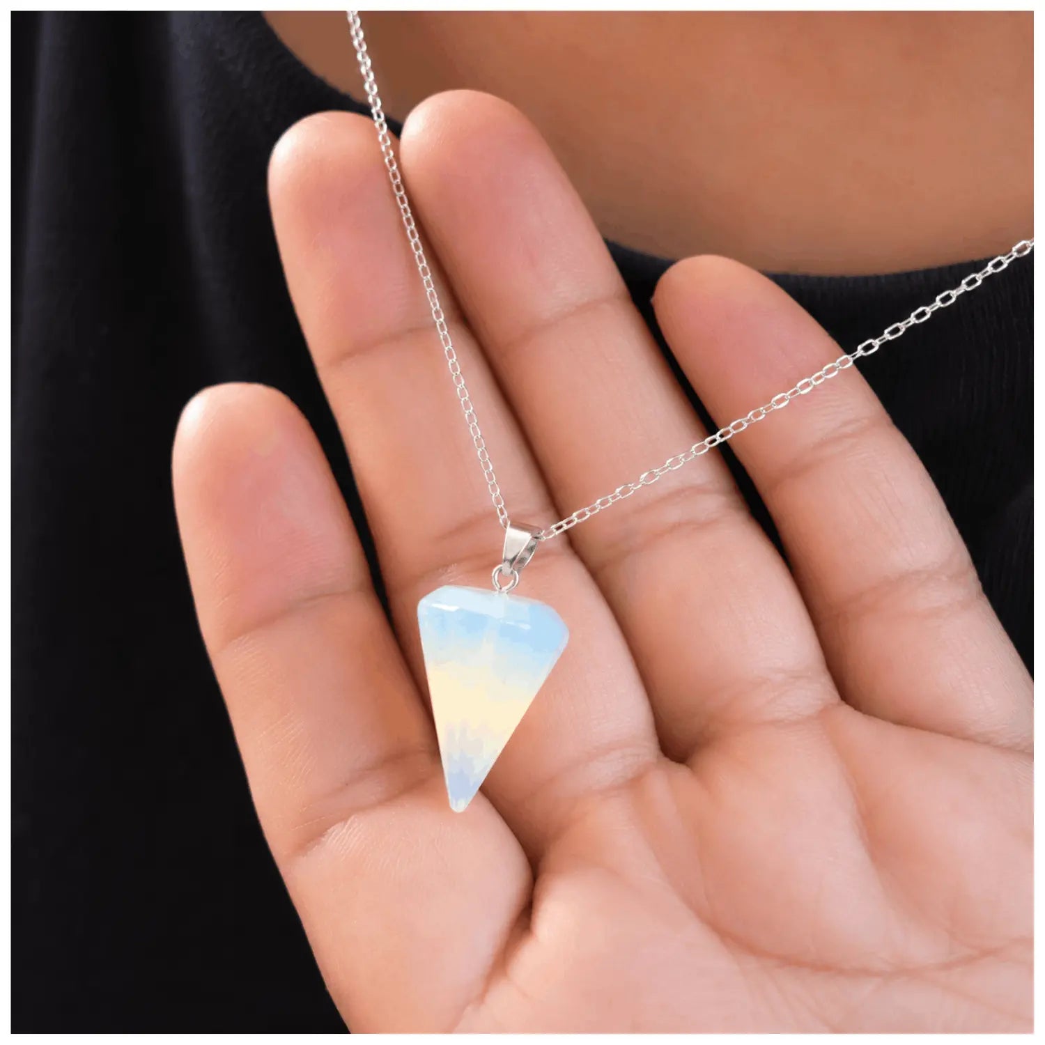 Collar Péndulo Piedra Luna Opalina Cadena Plata 925 - Bisutería Lola B