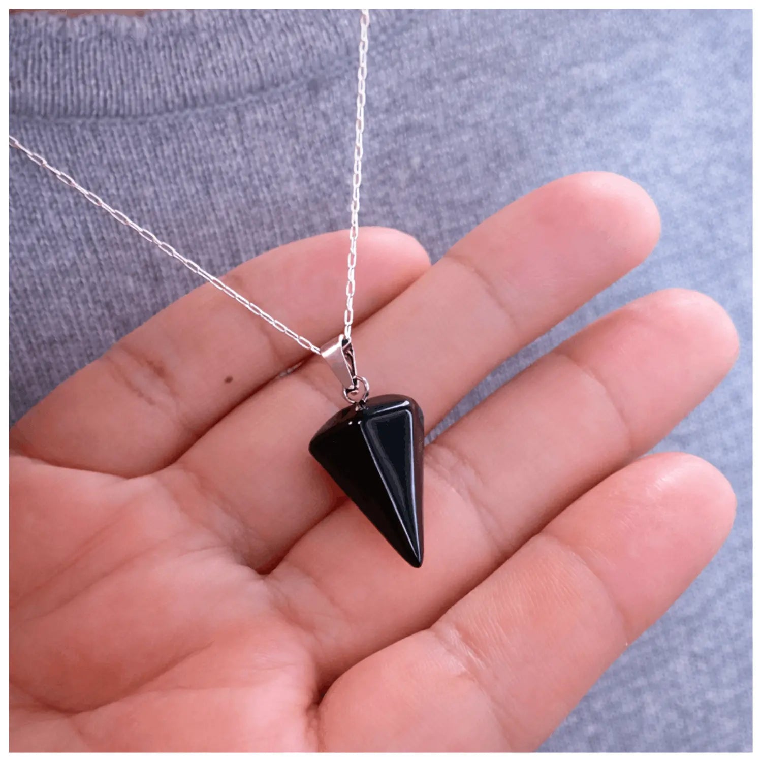 Collar Péndulo Piedra Natural Ónix con Cadena de Plata - Bisutería lola B