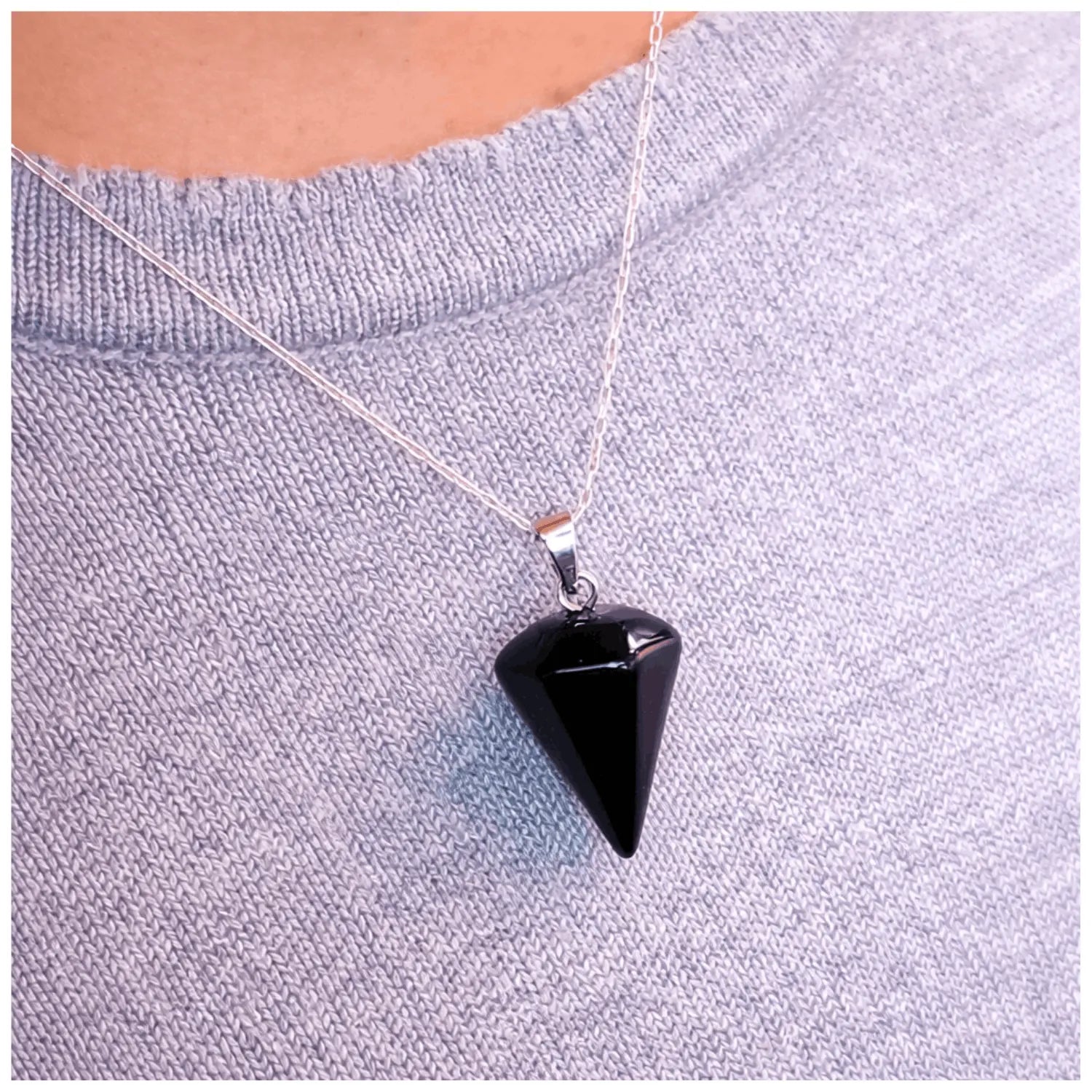 Collar Péndulo Piedra Natural Ónix con Cadena de Plata - Bisutería lola C
