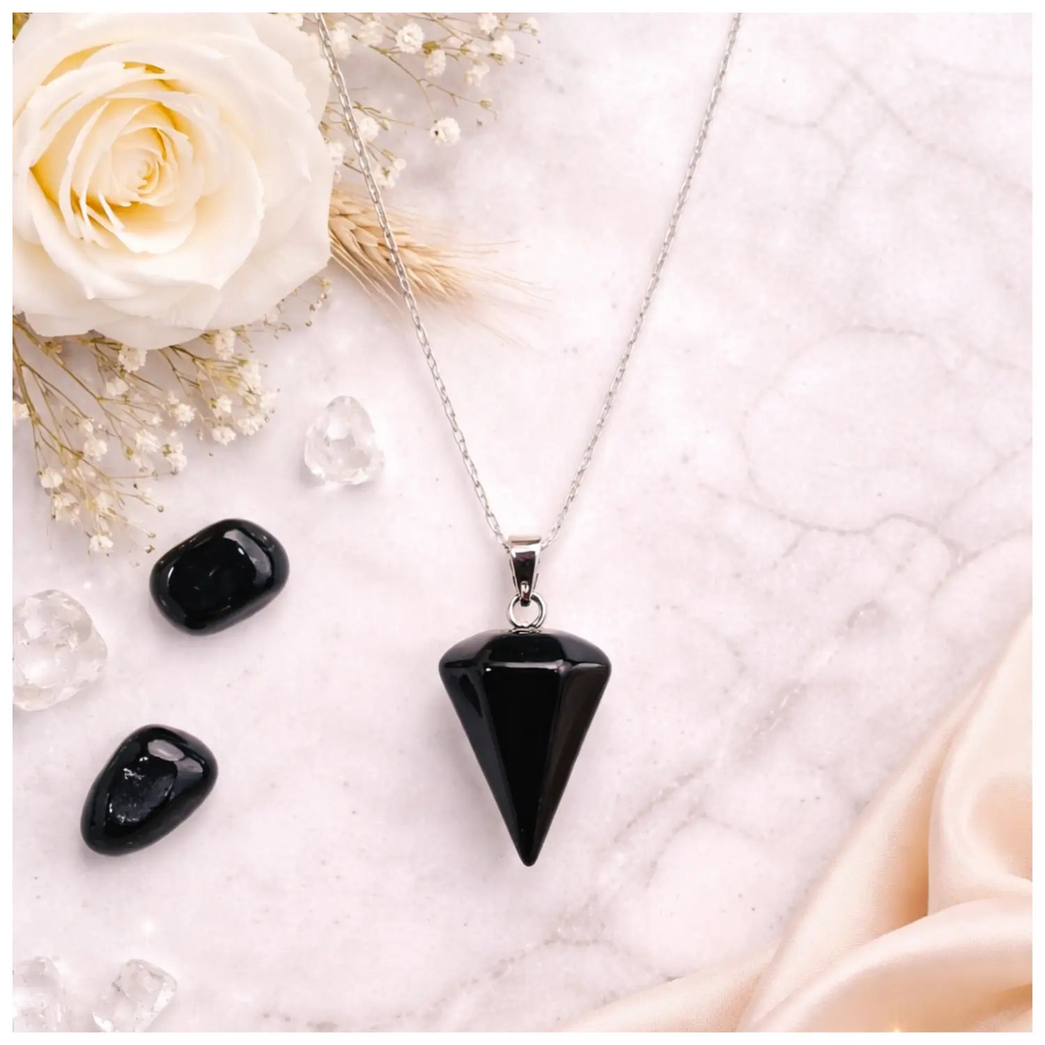 Collar Péndulo Piedra Natural Ónix con Cadena de Plata - Bisutería lola E