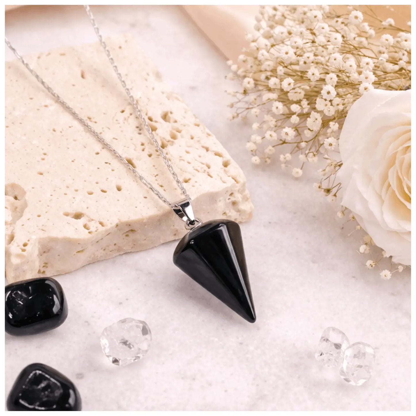 Collar Péndulo Piedra Natural Ónix con Cadena de Plata - Bisutería lola F