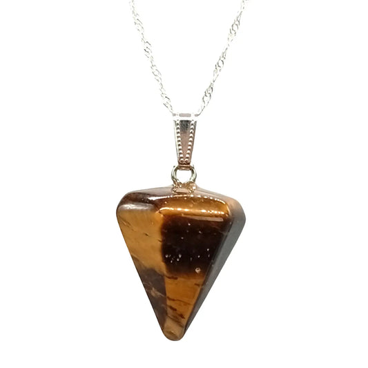 Collar Péndulo de Piedra Natural Ojo de Tigre Cadena de Plata 925 - Bisutería Lola A