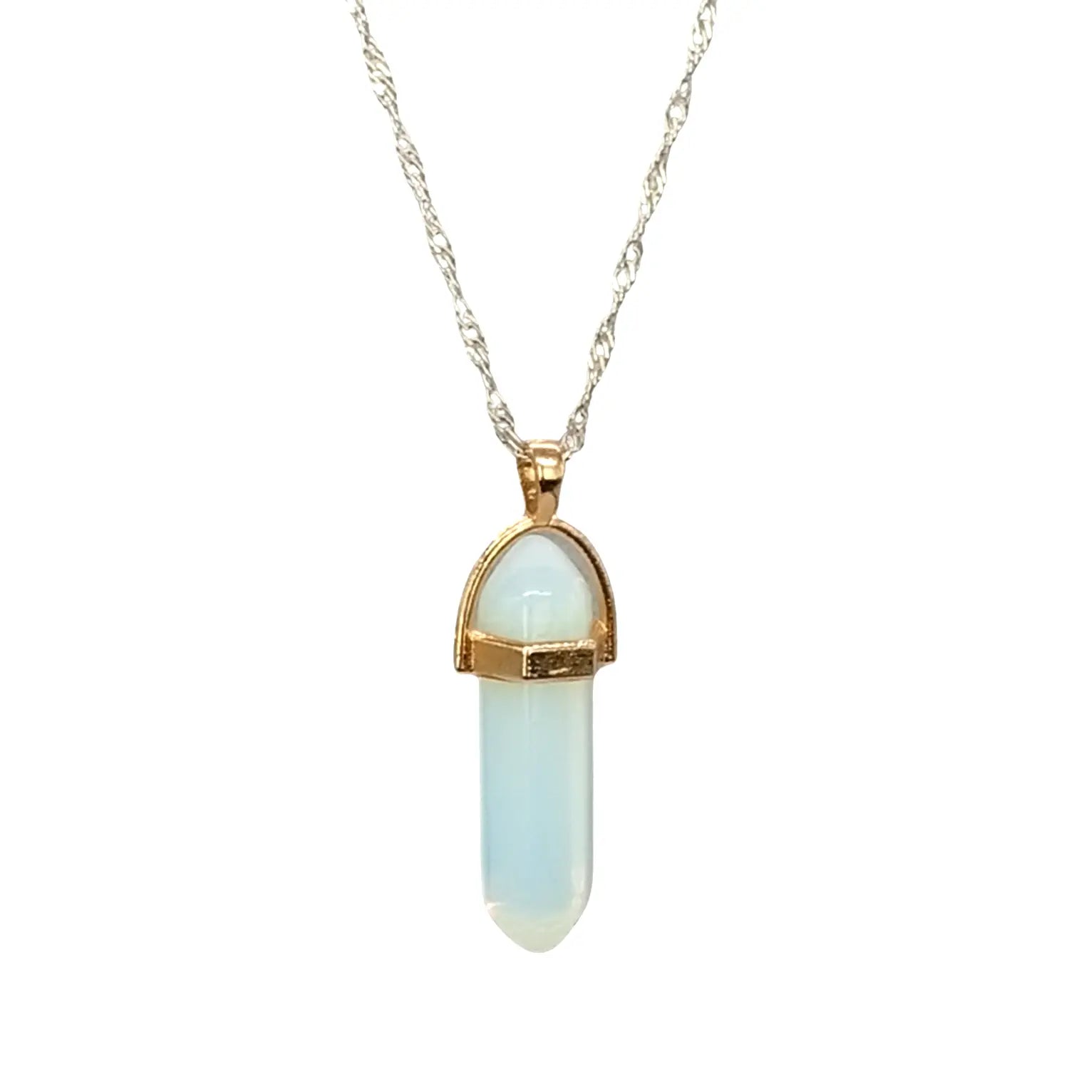 Collar Punta Hexagonal Piedra Luna 3,5 x 10 mms Para Meditar - Bisutería Lola A