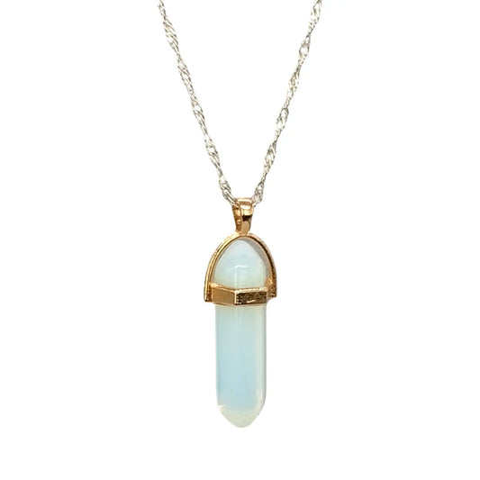 Collar Punta Hexagonal Piedra Luna 3,5 x 10 mms Para Meditar - Bisutería Lola A