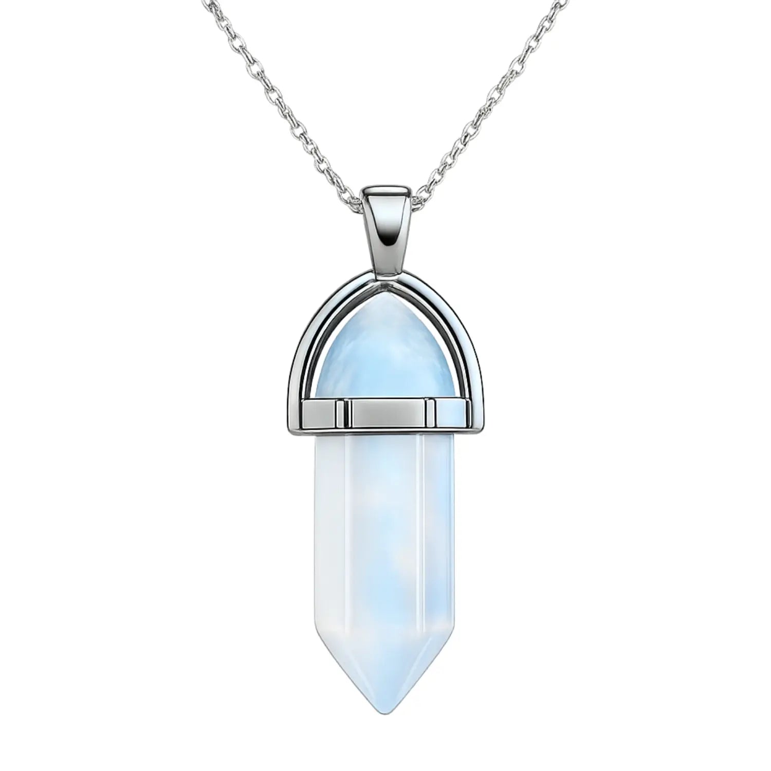 Collar Punta Hexagonal Piedra Luna 40 x 10 mms Para Meditar - Bisuteria Lola A