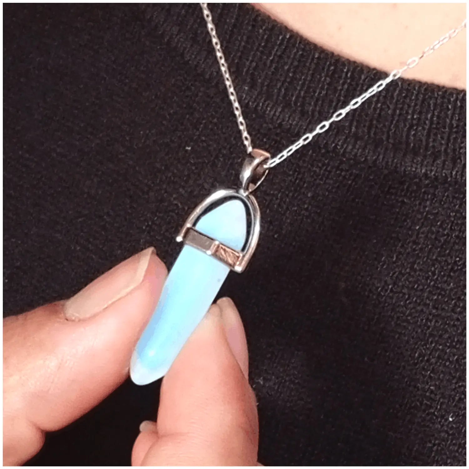 Collar Punta Hexagonal Piedra Luna 40 x 10 mms Para Meditar - Bisuteria Lola B