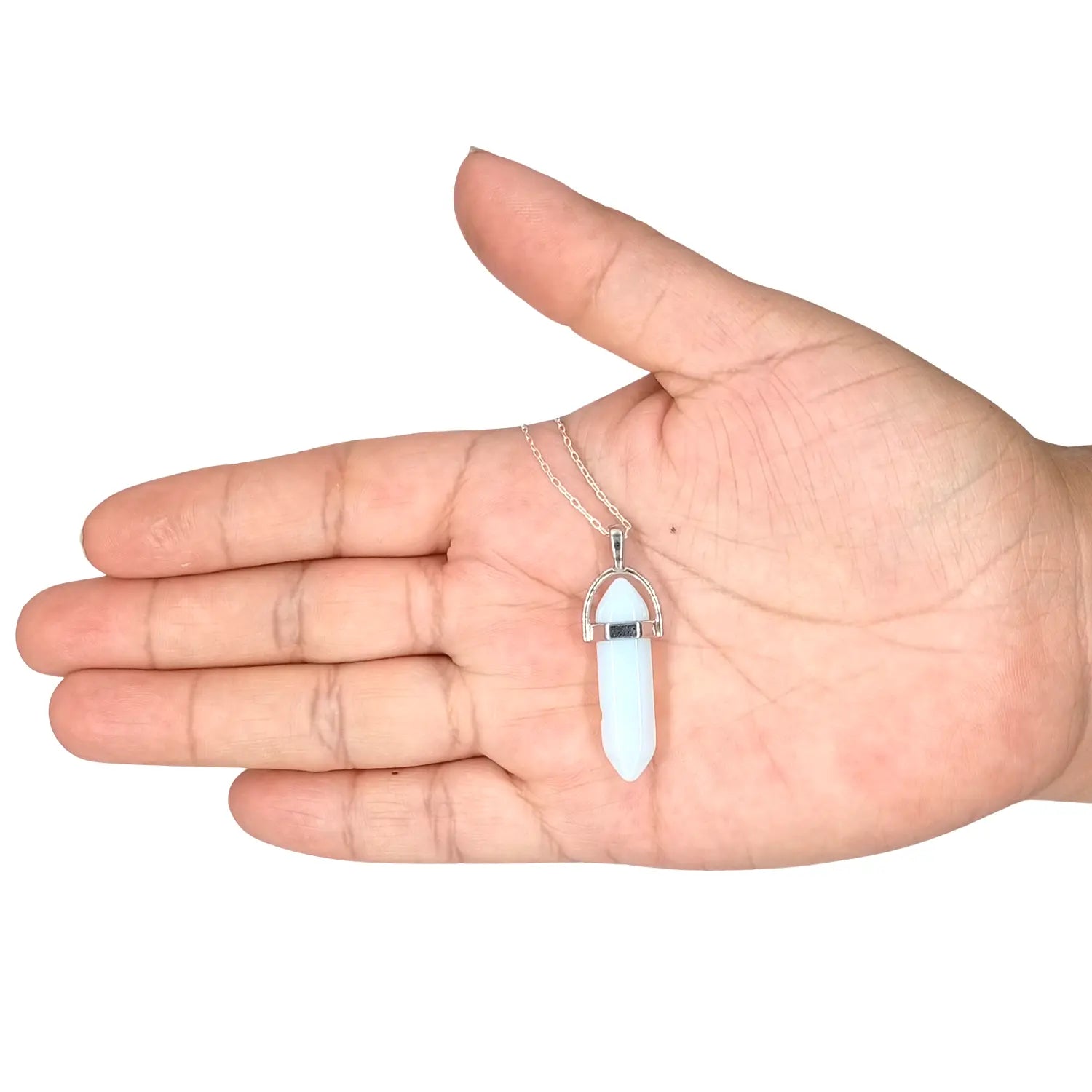 Collar Punta Hexagonal Piedra Luna 40 x 10 mms Para Meditar - Bisuteria Lola C