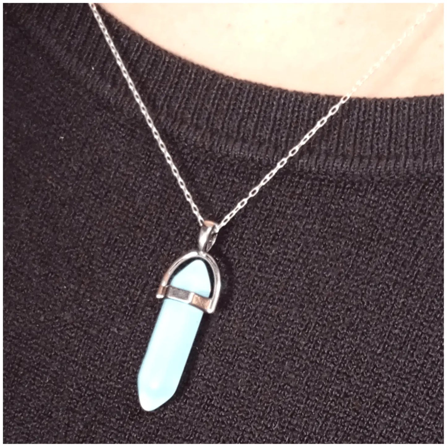 Collar Punta Hexagonal Piedra Luna 40 x 10 mms Para Meditar - Bisuteria Lola E