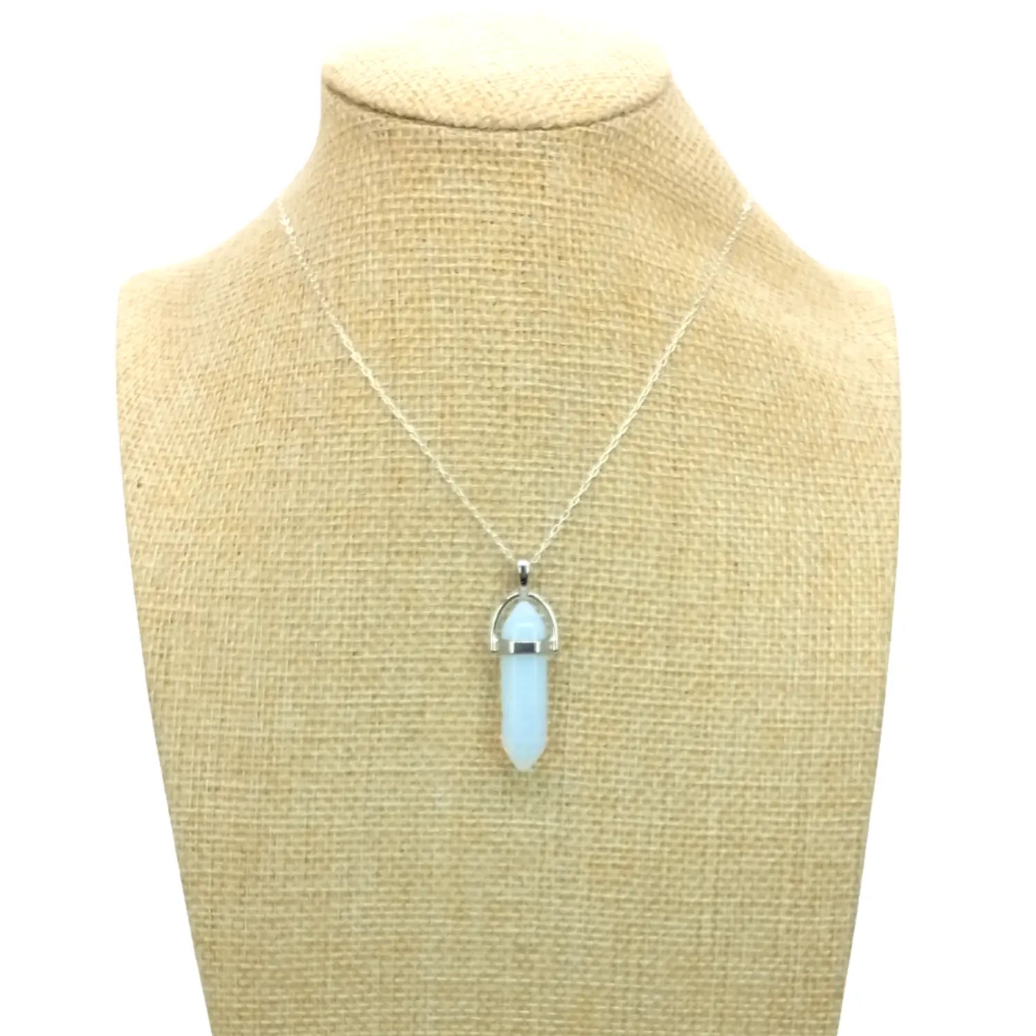 Collar Punta Hexagonal Piedra Luna 40 x 10 mms Para Meditar - Bisuteria Lola D