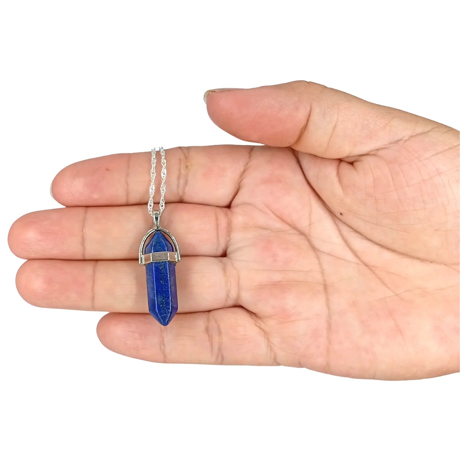 Colgante Punta Hexagonal Piedra Natural Lapislázuli – Cadena de Plata 925 - Bisutería Lola B