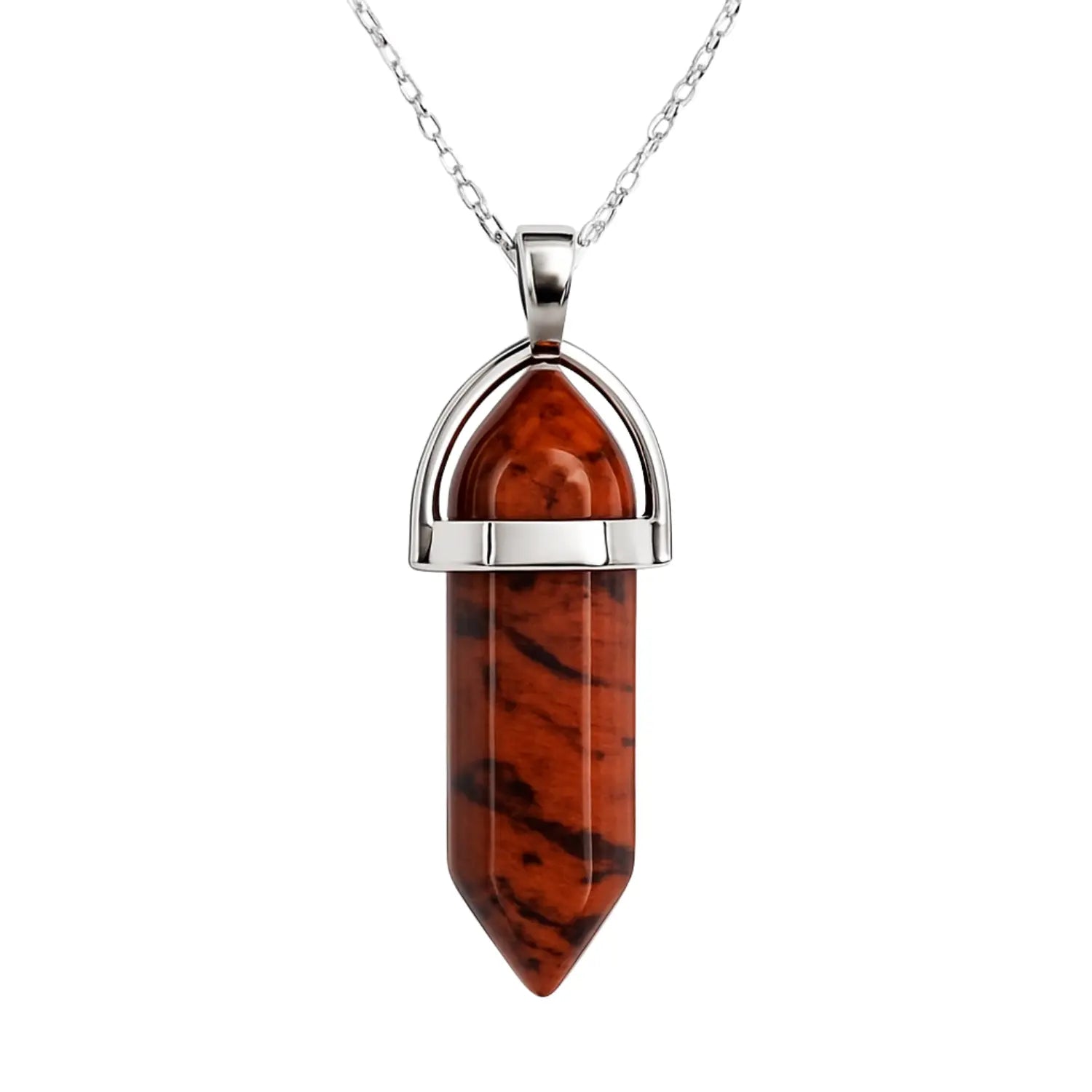 Collar Punta Obsidiana Caoba Natural Plata 925 Protección - Bisuteria Lola A
