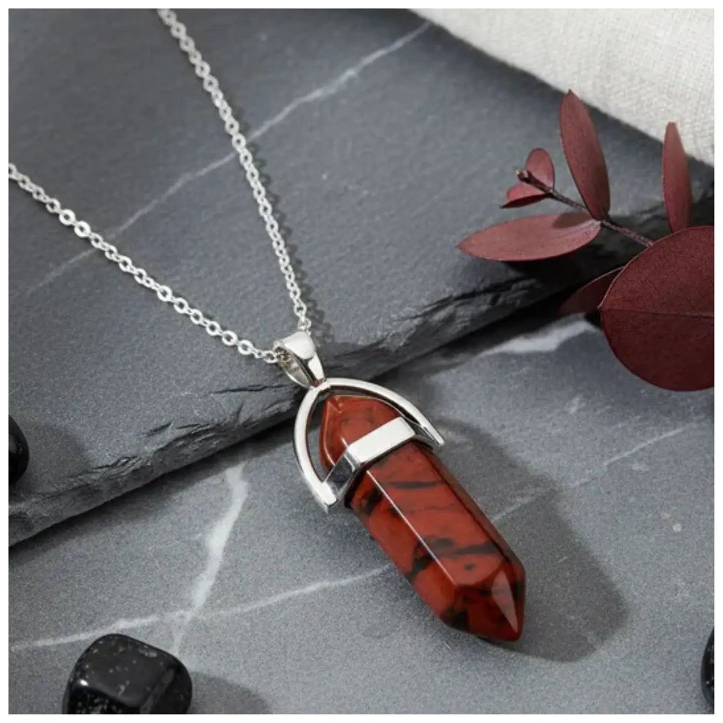 Collar Punta Obsidiana Caoba Natural Plata 925 Protección - Bisuteria Lola C
