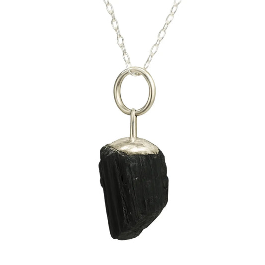Collar Turmalina Negra con Cadena de Plata Nacional 925 Piedra en Bruto - Bisuteria Lola A