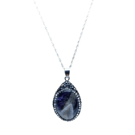 Collar con Colgante Ovalado Amatista Borde de Strass con Cadena de Plata - Bisutería Lola A