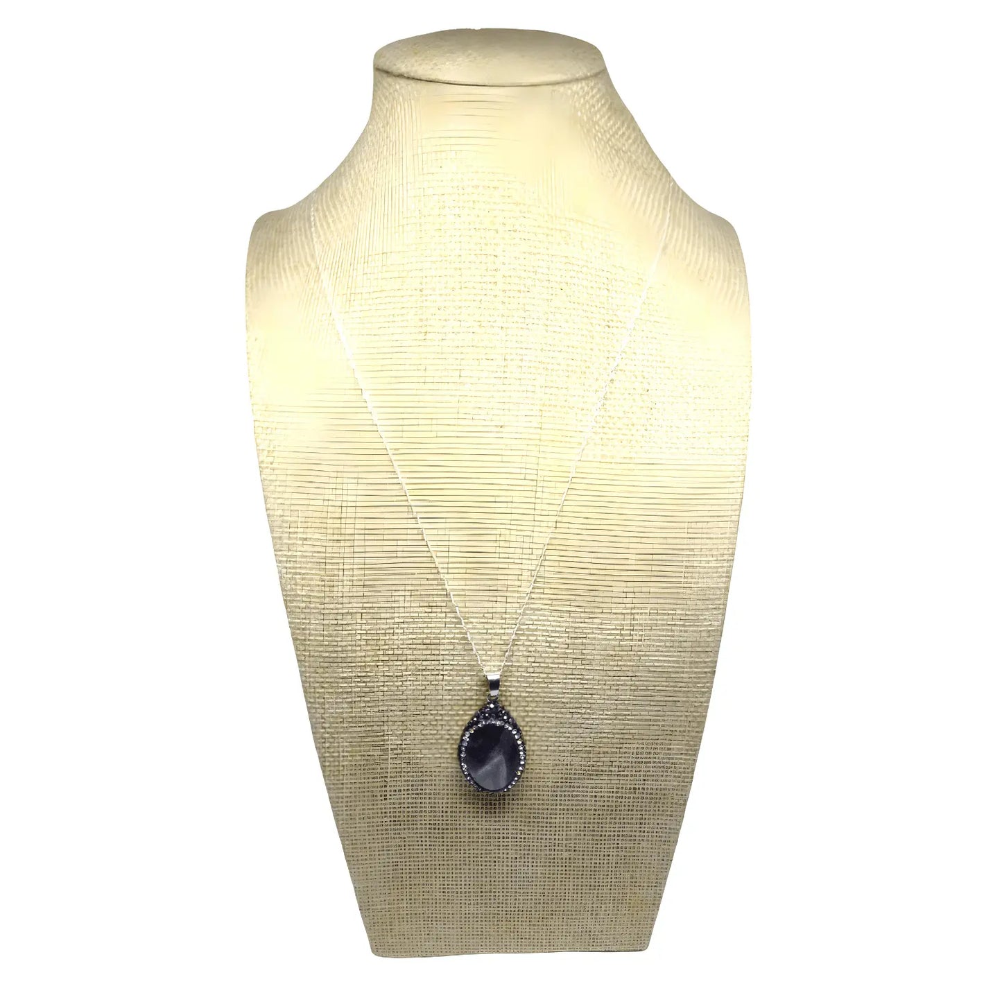 Collar con Colgante Ovalado Amatista Borde de Strass con Cadena de Plata - Bisutería Lola B