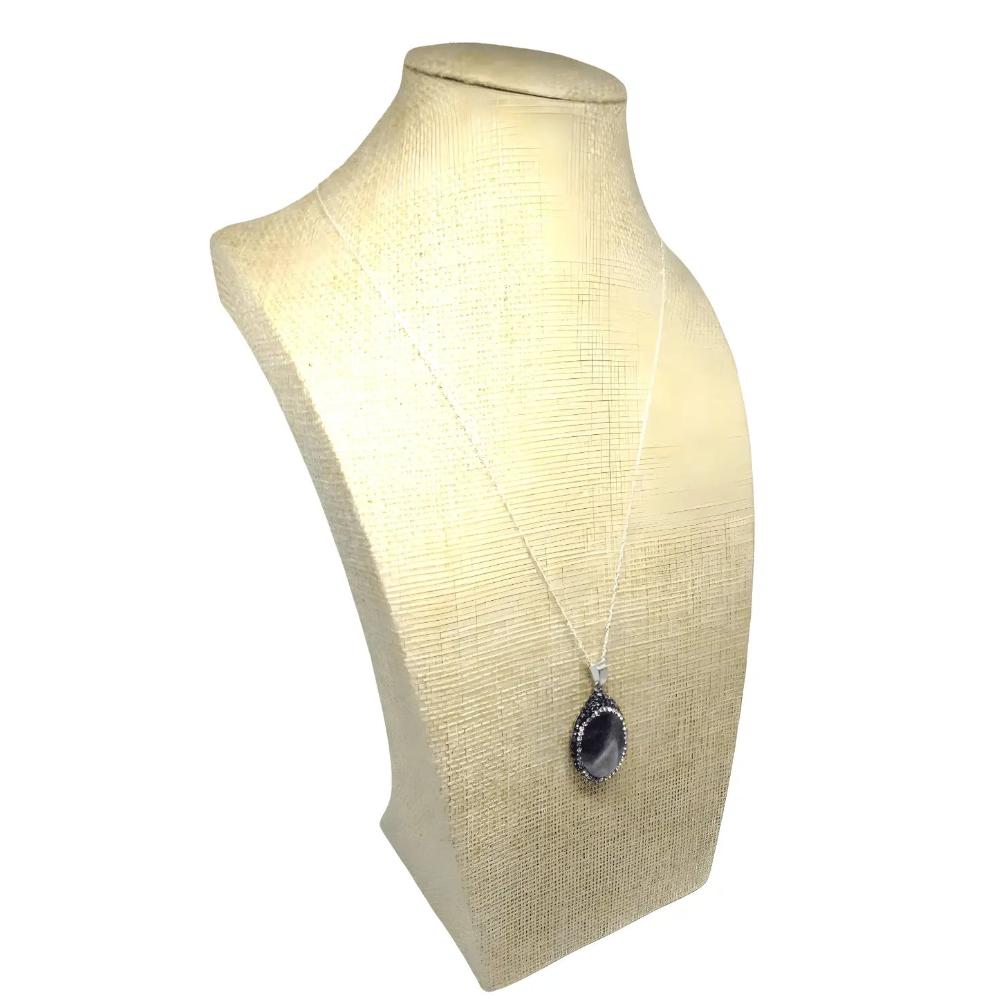 Collar con Colgante Ovalado Amatista Borde de Strass con Cadena de Plata - Bisutería Lola C