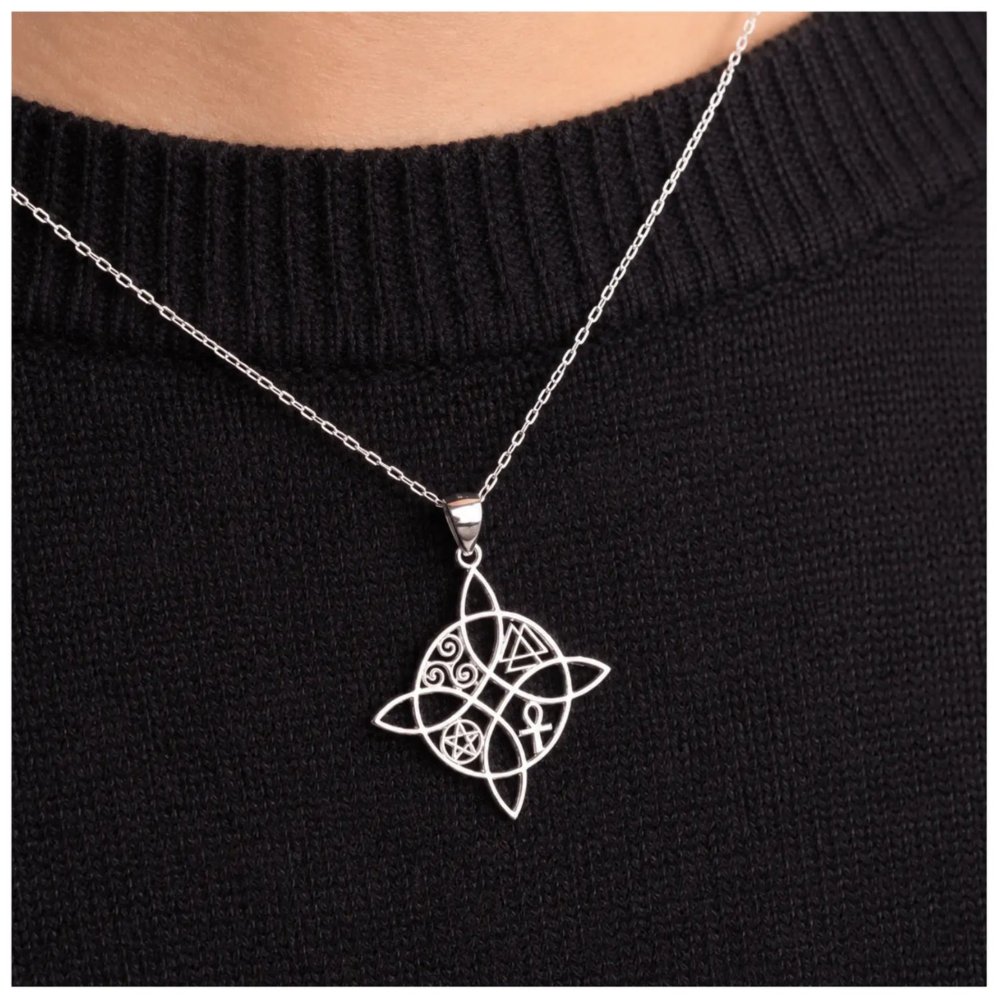 Collar Nudo de Bruja con Triquetas Plata 925