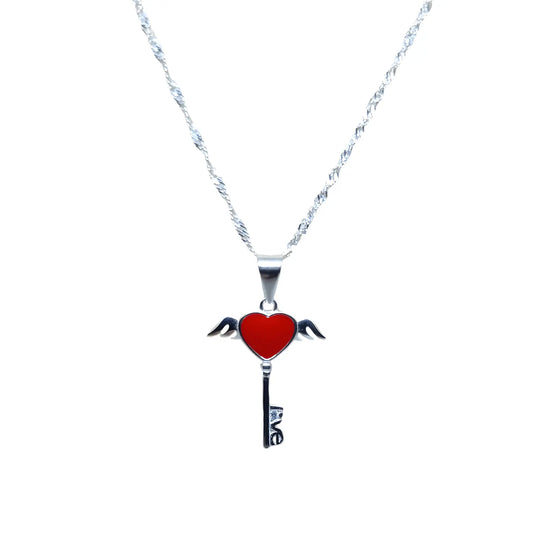 Collar llave con corazón alado de plata - Bisutería Lola A