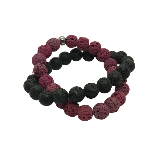 Pack de 2Pulseras Artesanales Magma Negra y Fucsia – Piedra Volcánica Natural 8 mms